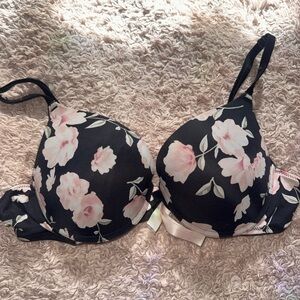 Victoria's Secret Black and Pink Floral Bra